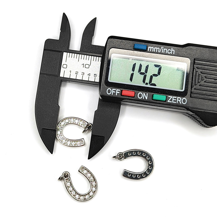 Подвеска Подкова 14х12 мм с фианитами, покрытие родий, штука