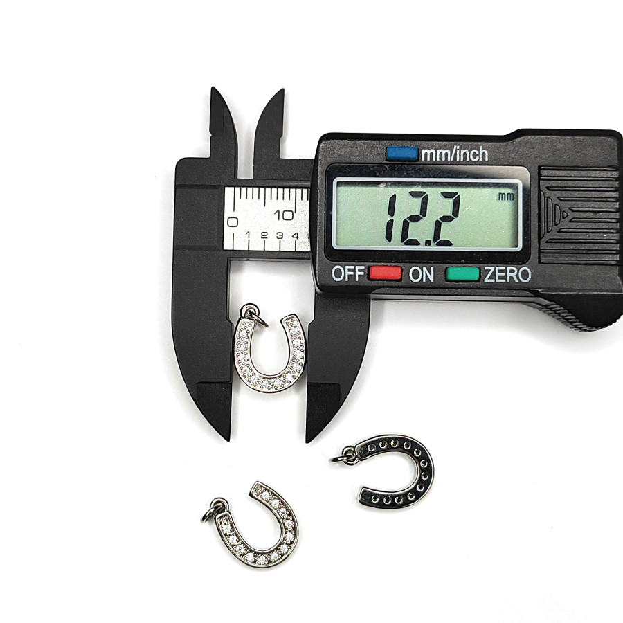 Подвеска Подкова 14х12 мм с фианитами, покрытие родий, штука