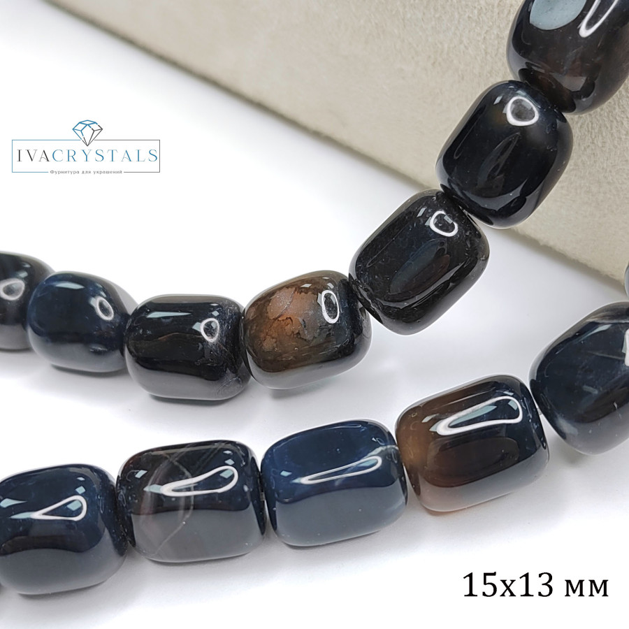 Агат натуральный глазковый 15х13 мм, форма бусины Бочонок