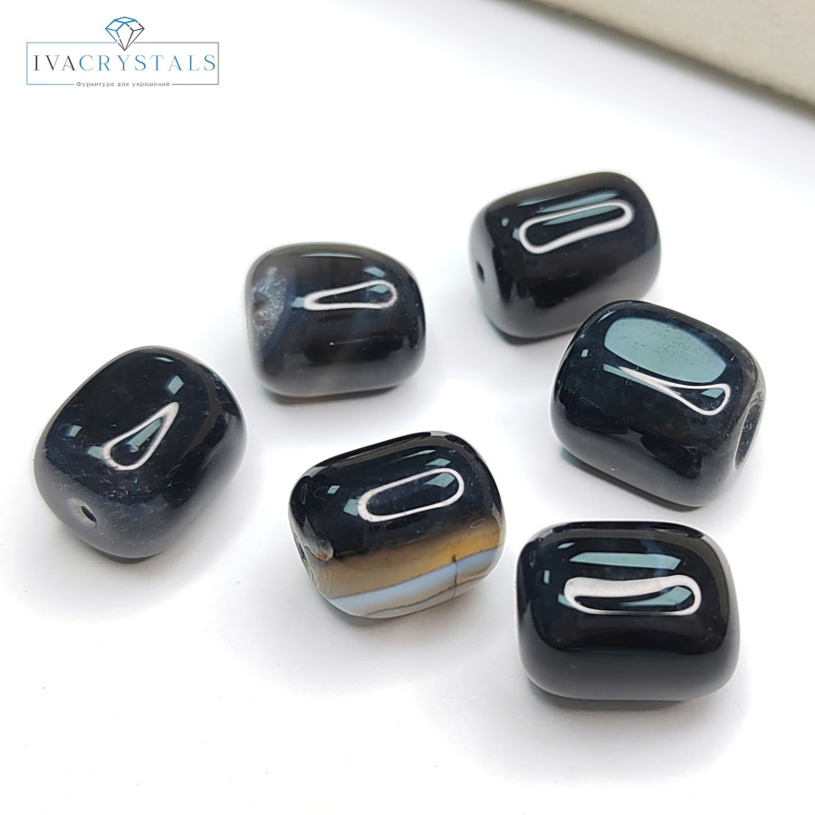 Агат натуральный глазковый 15х13 мм, форма бусины Бочонок Штука