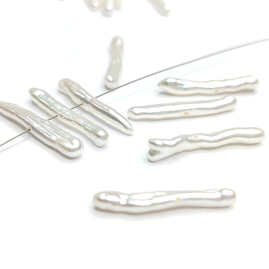 Жемчуг натуральный Бива 25х3 мм белый, культивированный, поперечное сверление, ШТУКА