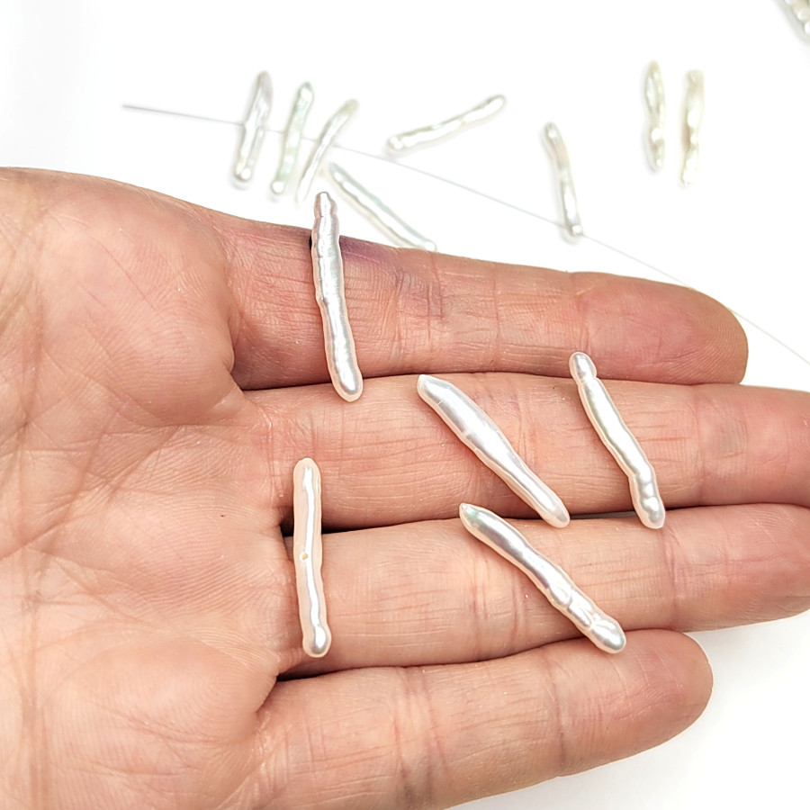 Жемчуг натуральный Бива 25х3 мм белый, культивированный, поперечное сверление, ШТУКА