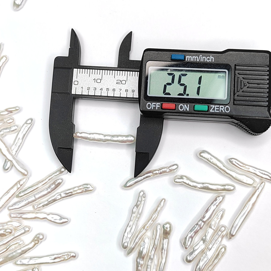 Жемчуг натуральный Бива 25х3 мм белый, культивированный, поперечное сверление, ШТУКА