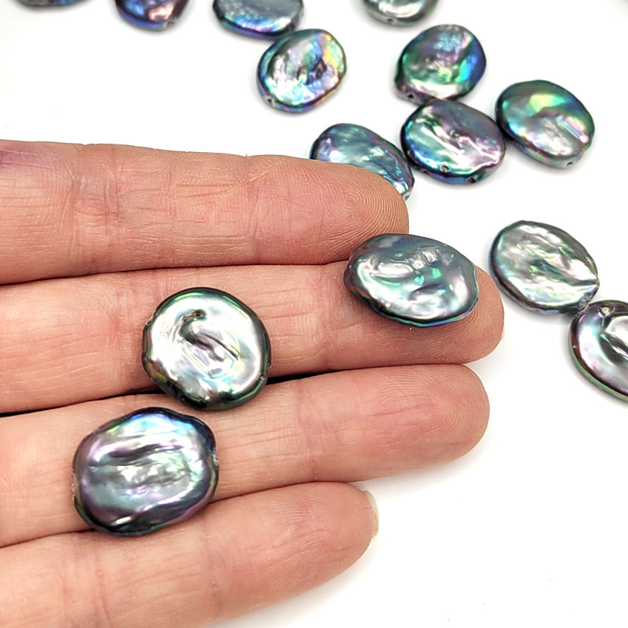 Жемчуг натуральный Кеши 19х15 мм, культивированный, форма Оливка, цвет Павлин, ШТУКА