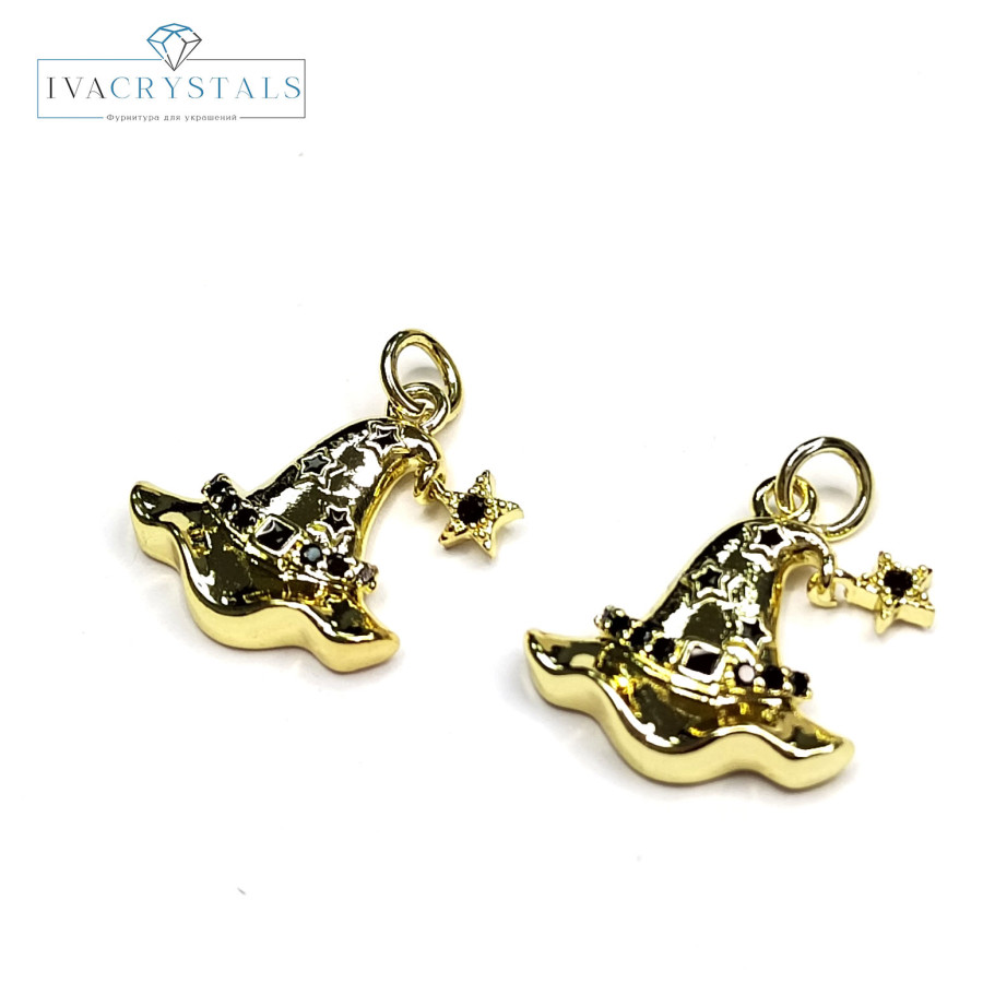 Подвеска шляпа ведьмы 17х16 мм с позолоченным покрытием, штука