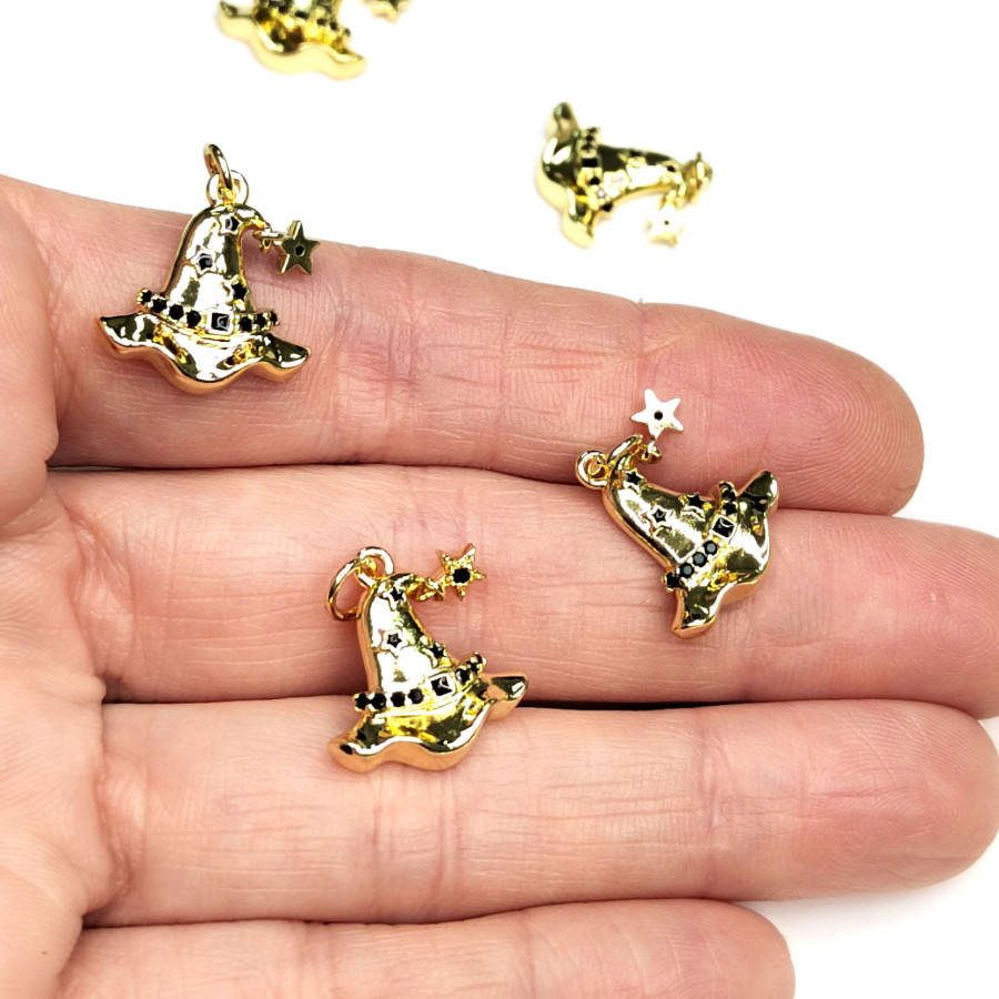 Подвеска шляпа ведьмы 17х16 мм с позолоченным покрытием, штука