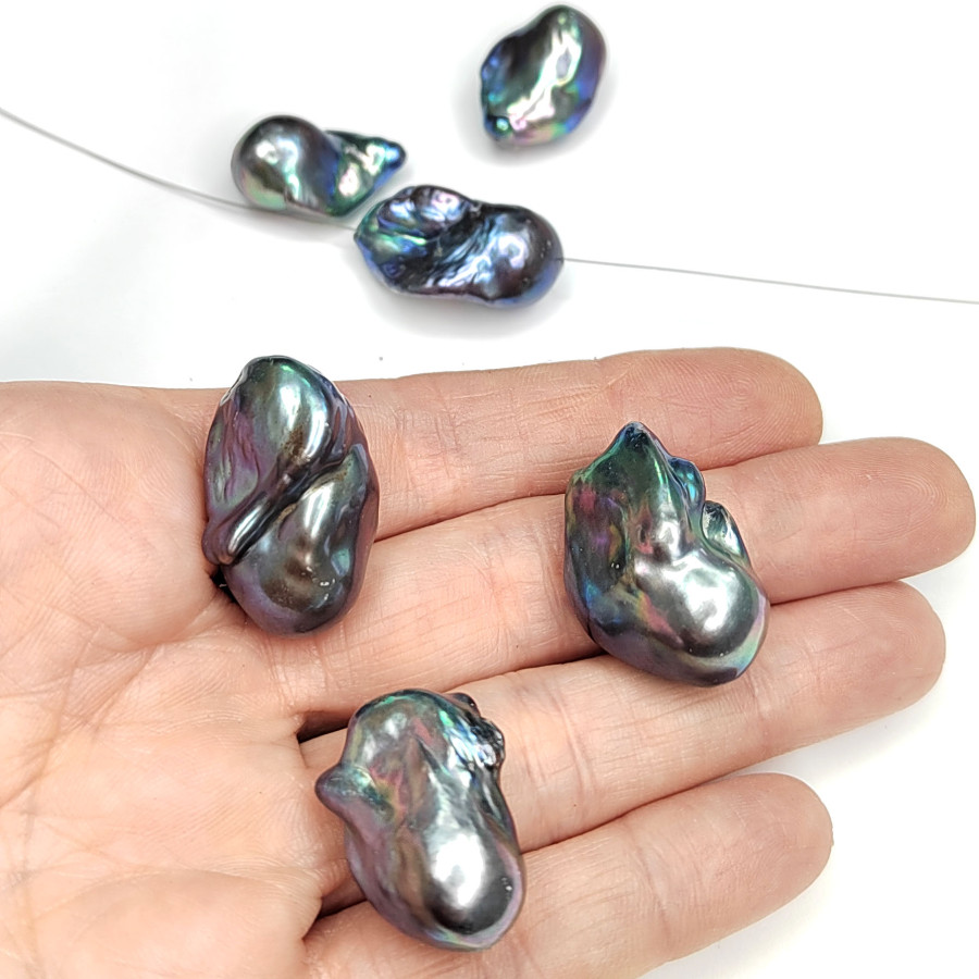 Жемчуг барочный натуральный 25х18 мм культивированный, цвет Павлин, ШТУКА