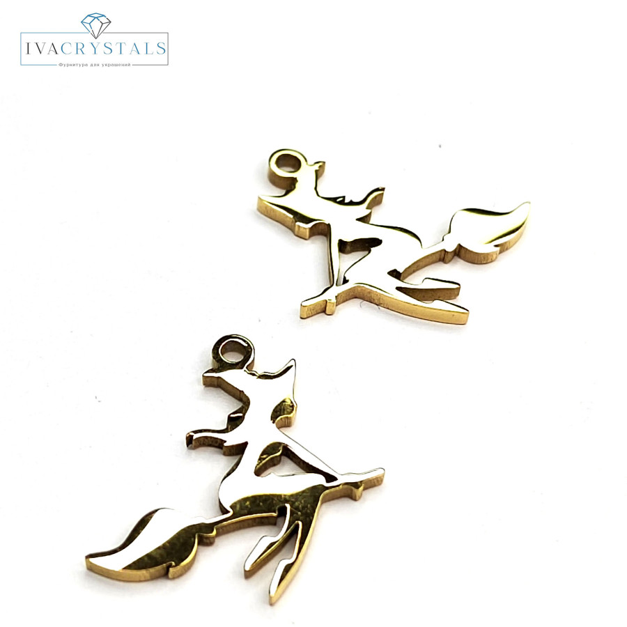 Подвеска Ведьма на метле 18 мм из стали, штука цвет Позолота