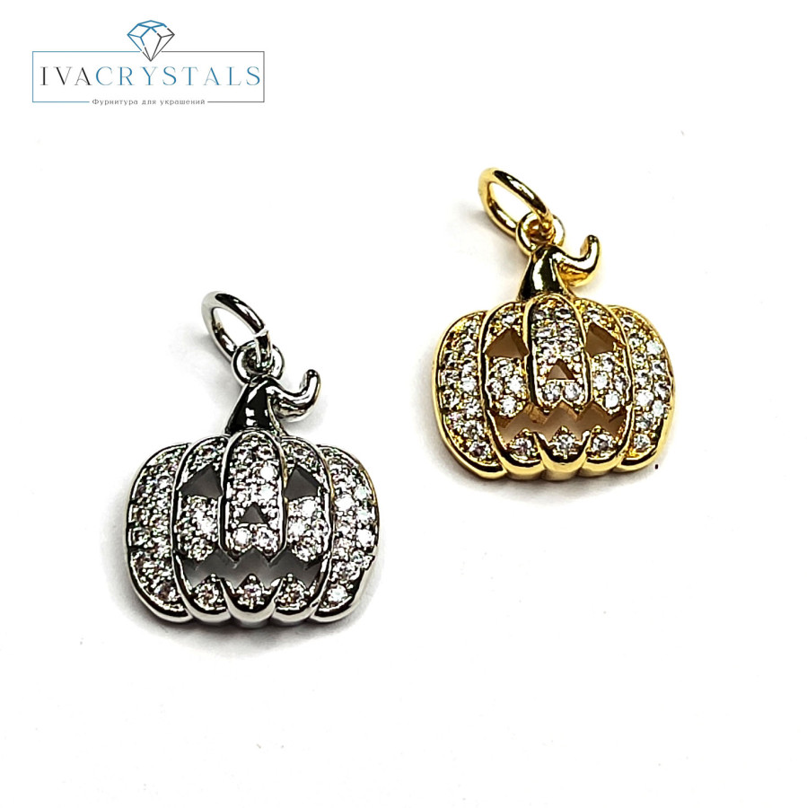 Подвеска Тыква 12х15 мм с фианитами, штука