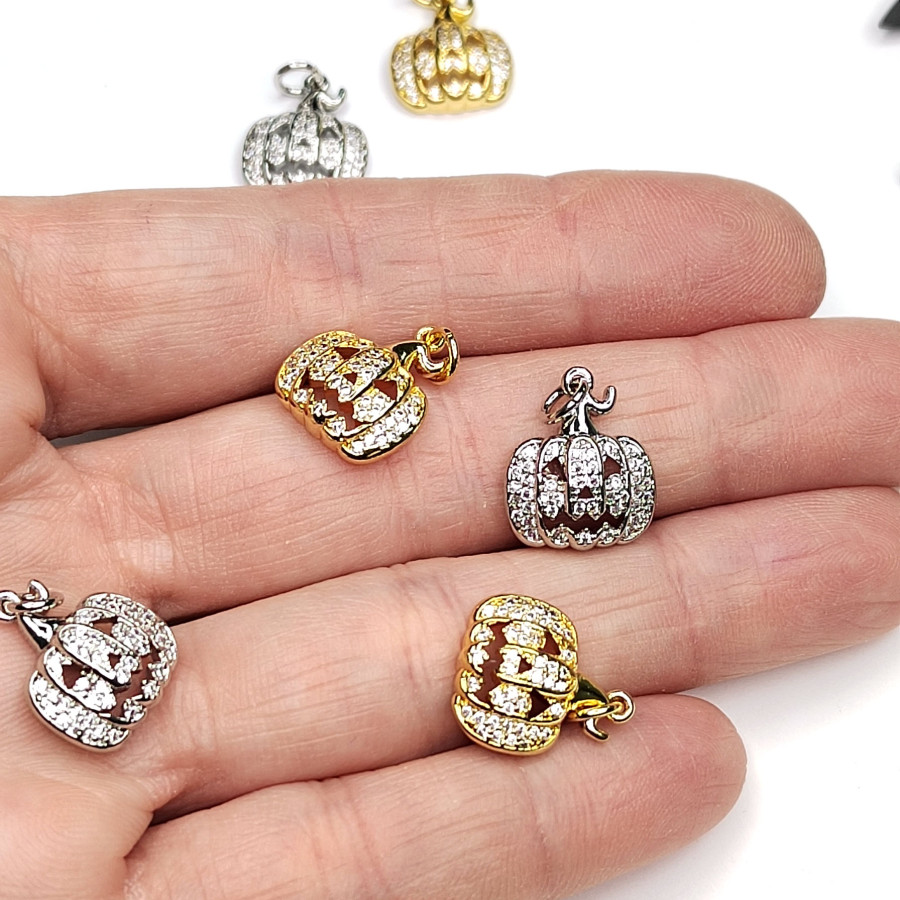 Подвеска Тыква 12х15 мм с фианитами, штука