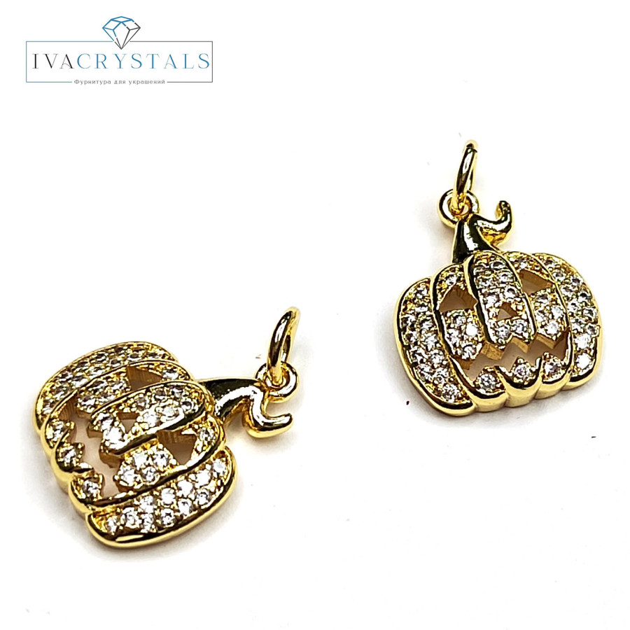 Подвеска Тыква 12х15 мм с фианитами, штука покрытие Позолота
