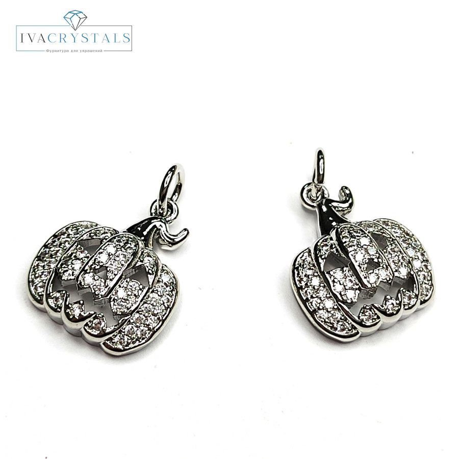 Подвеска Тыква 12х15 мм с фианитами, штука покрытие Родий