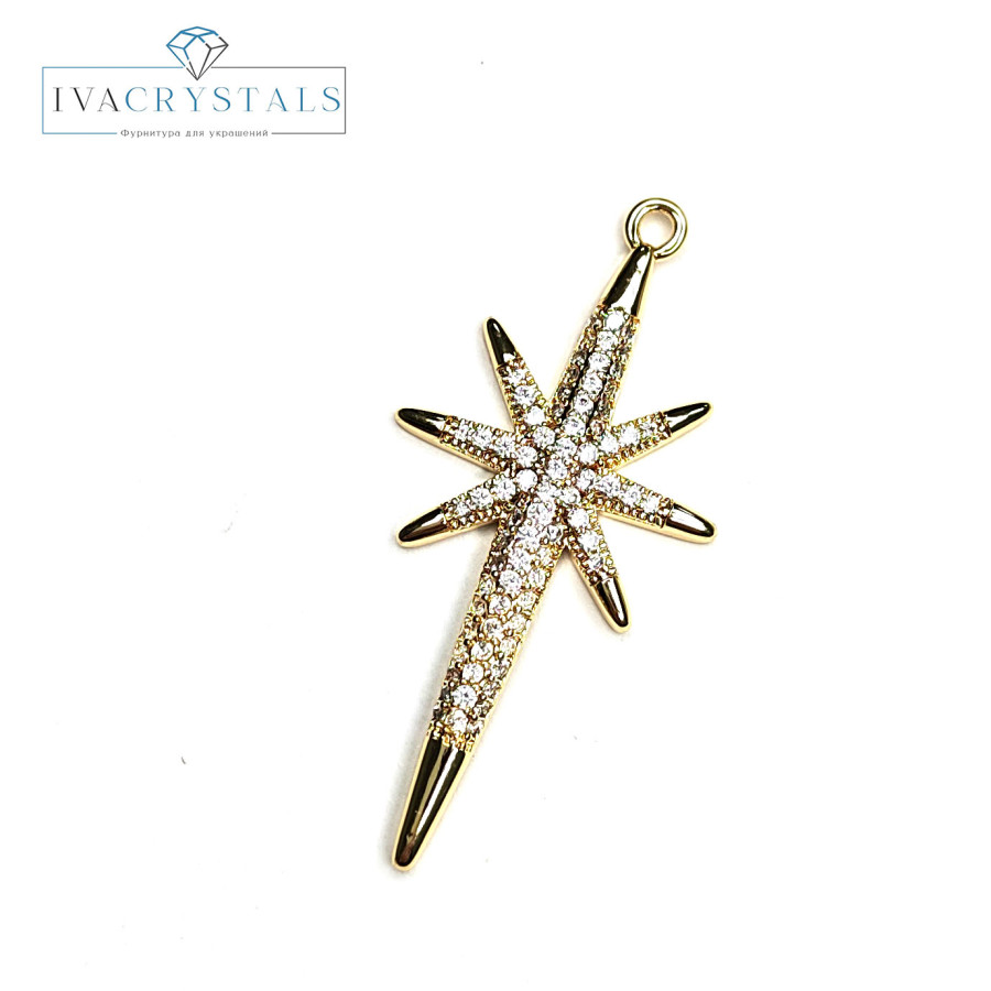 Подвеска Вифлеемская Звезда 40х20 мм с фианитами, штука покрытие Покрытие 