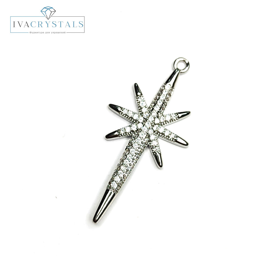 Подвеска Вифлеемская Звезда 40х20 мм с фианитами, штука покрытие Родий