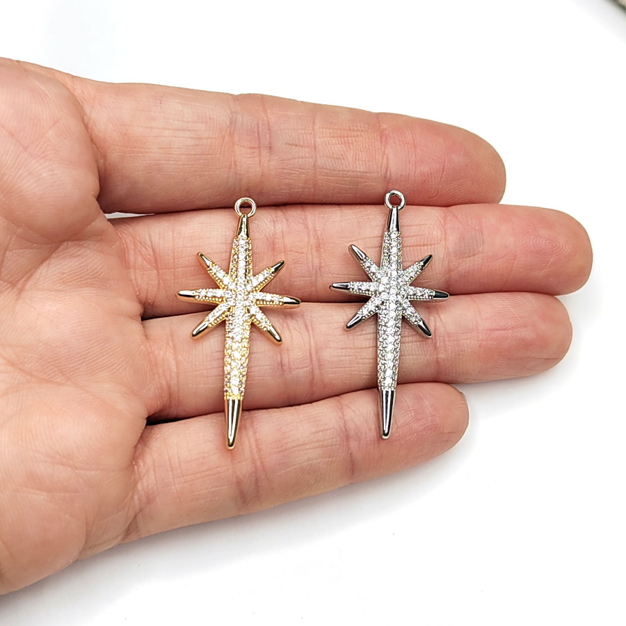 Подвеска Вифлеемская Звезда 40х20 мм с фианитами, штука