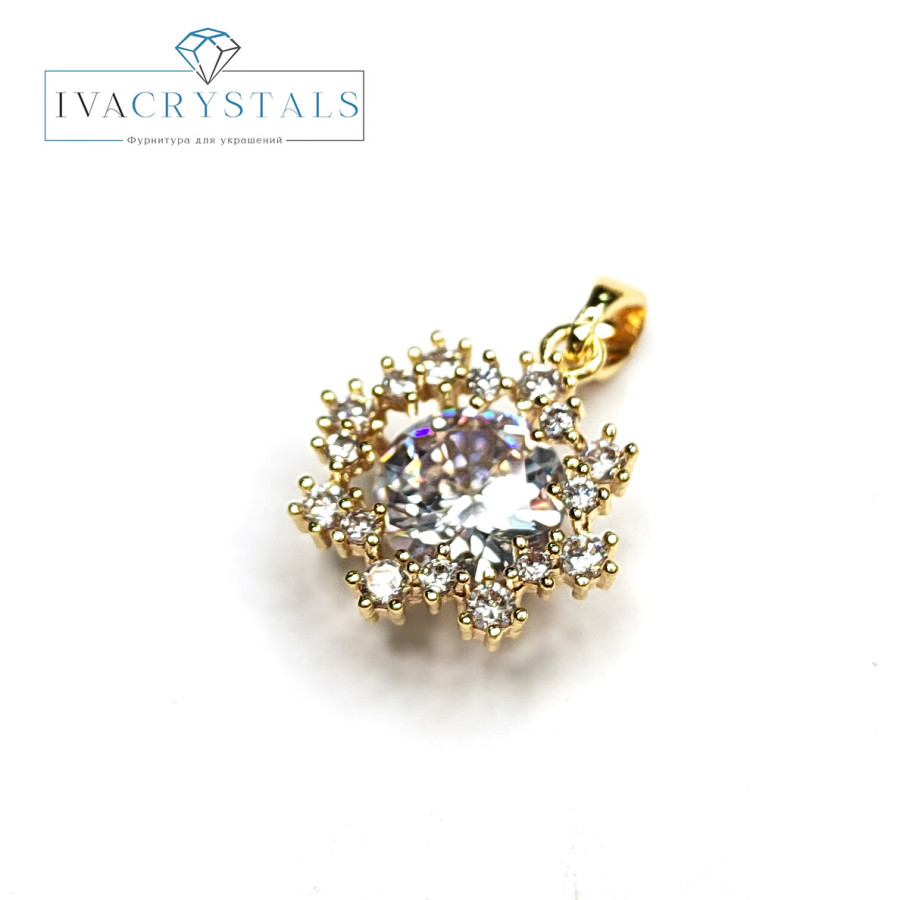 Подвеска Снежинка 15 мм с фианитами и бейлом, штука покрытие Позолота