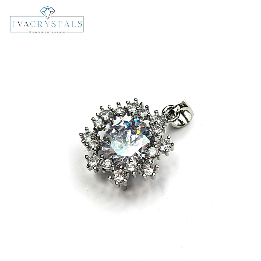 Подвеска Снежинка 15 мм с фианитами и бейлом, штука покрытие Родий