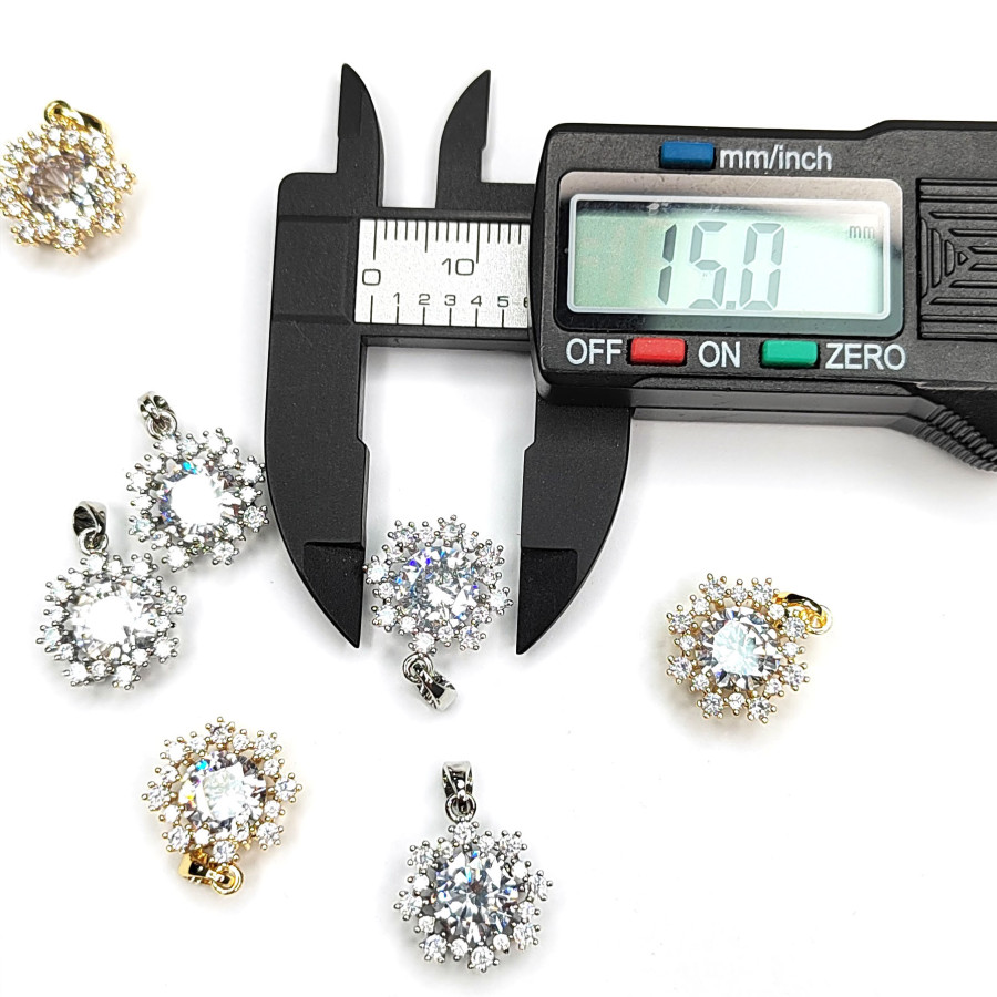 Подвеска Снежинка 15 мм с фианитами и бейлом, штука