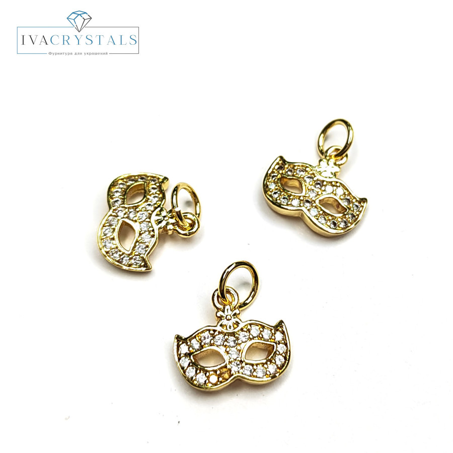 Подвеска Маска 11 мм маскарадная с фианитами, штука покрытие Позолота