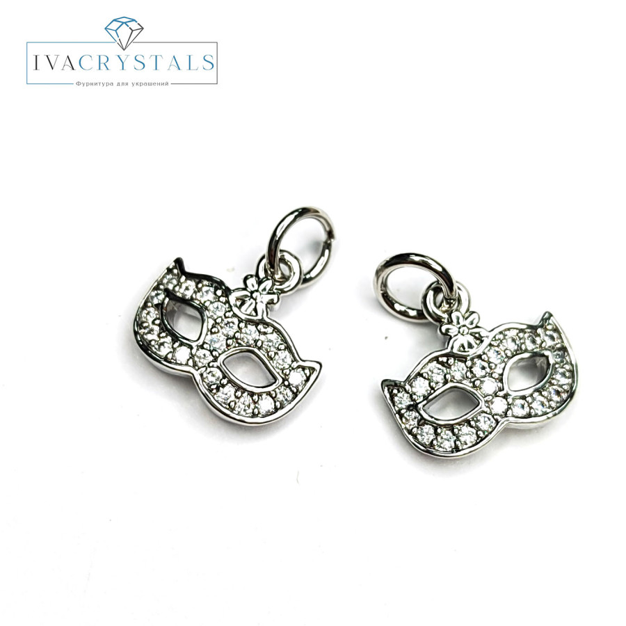 Подвеска Маска 11 мм маскарадная с фианитами, штука покрытие Родий