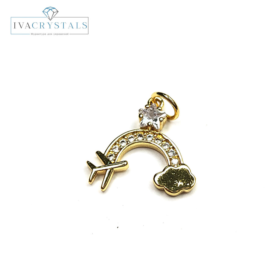 Подвеска Радуга 15 мм с фианитами, штука покрытие Позолота