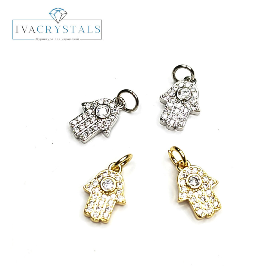 Подвеска Рука Фатимы с фианитами 13х9 мм, штука