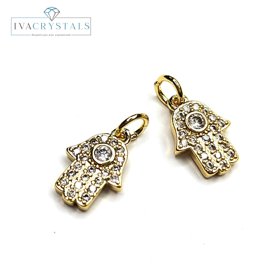 Подвеска Рука Фатимы с фианитами 13х9 мм, штука покрытие Позолота