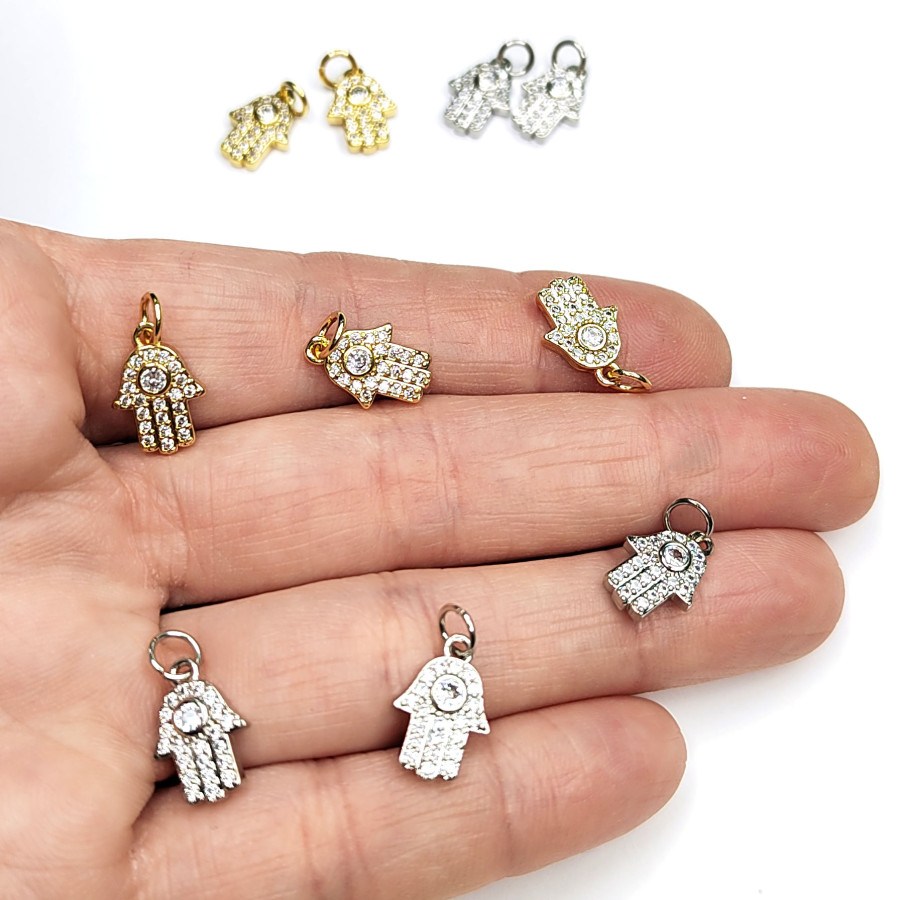 Подвеска Рука Фатимы с фианитами 13х9 мм, штука