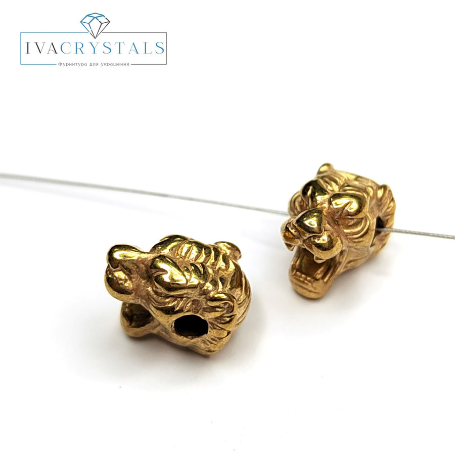 Разделительная бусина Тигр 10 мм, Сталь, штука покрытие Позолота