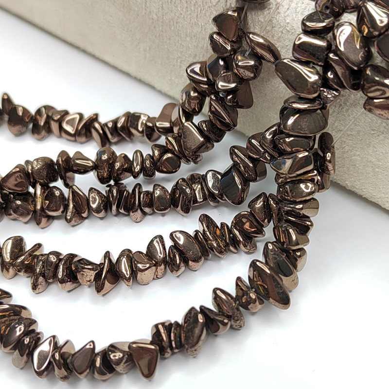 Гематит Крошка 6-10 мм, цвет Шоколад, нить 42 см