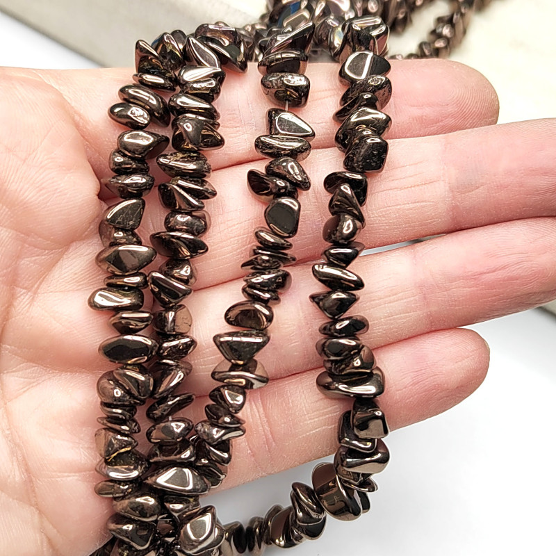 Гематит Крошка 6-10 мм, цвет Шоколад, нить 42 см