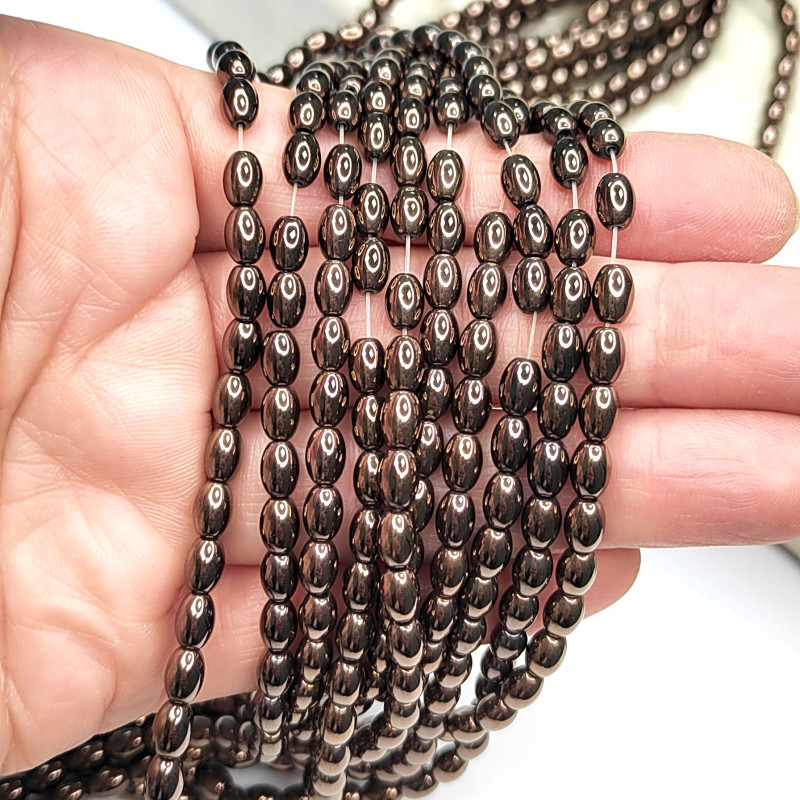 Гематит Рис 6х4 мм, цвет Шоколад, нить 40 см