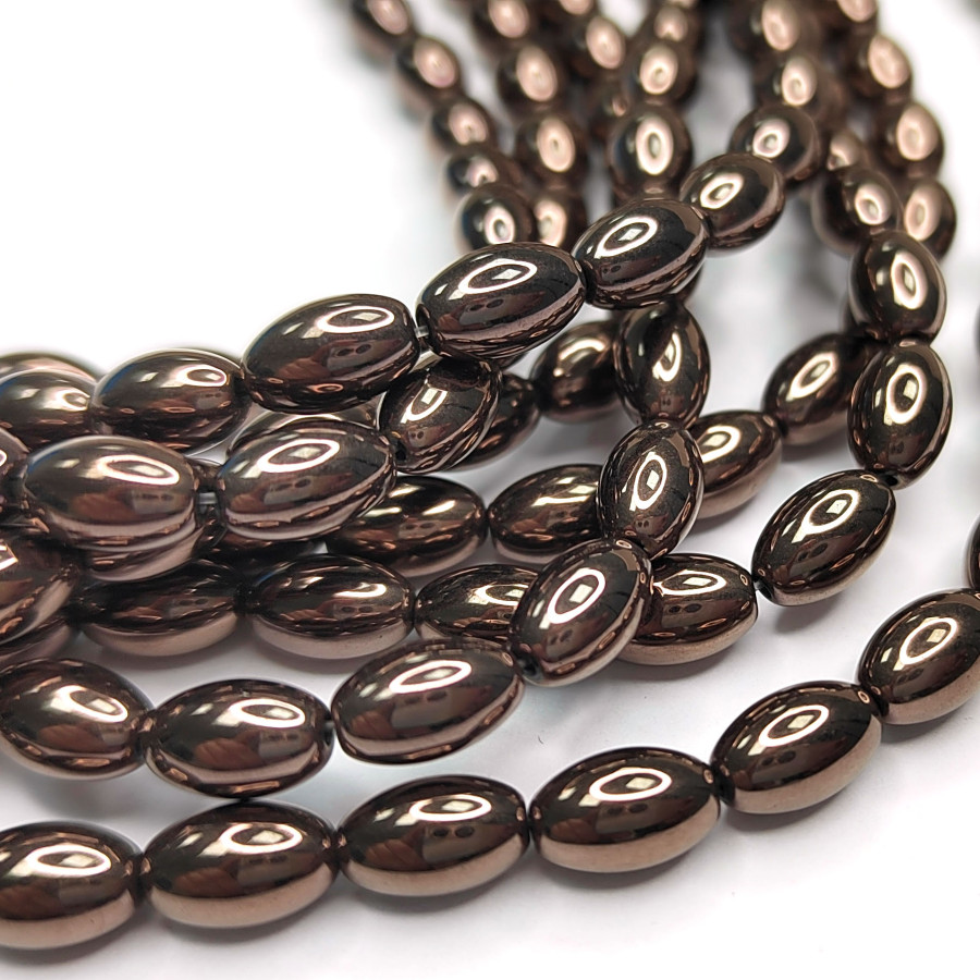 Гематит Рис 8х5 мм, цвет Шоколад, нить 40 см