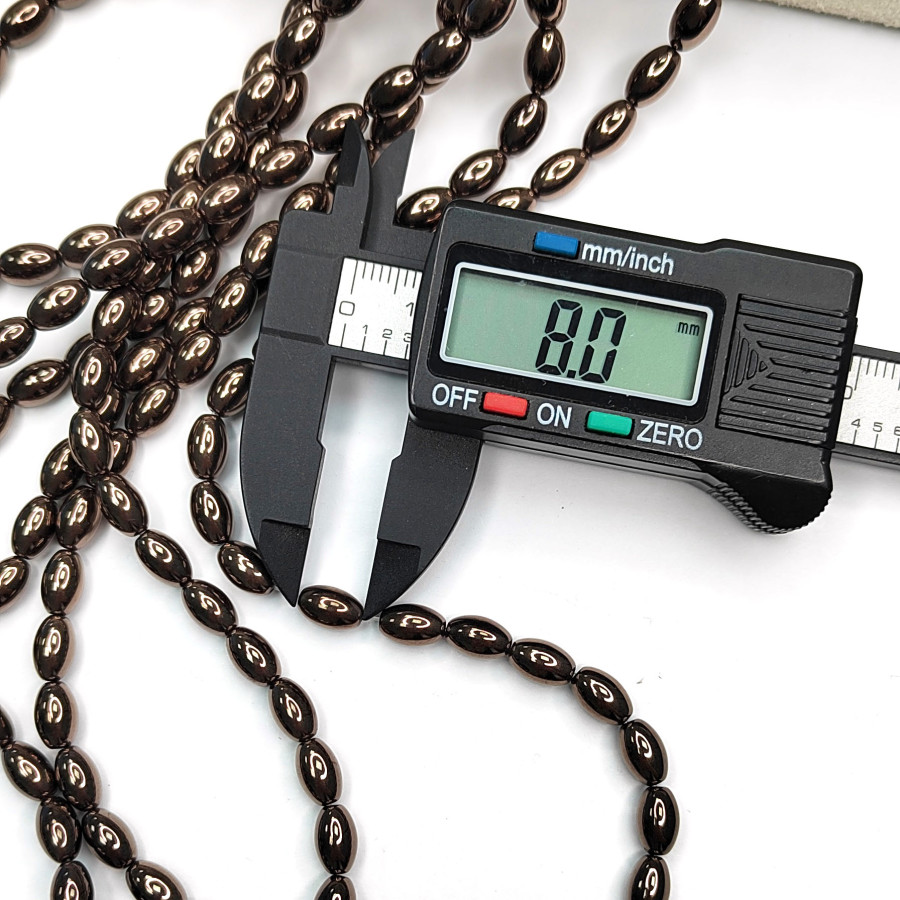 Гематит Рис 8х5 мм, цвет Шоколад, нить 40 см