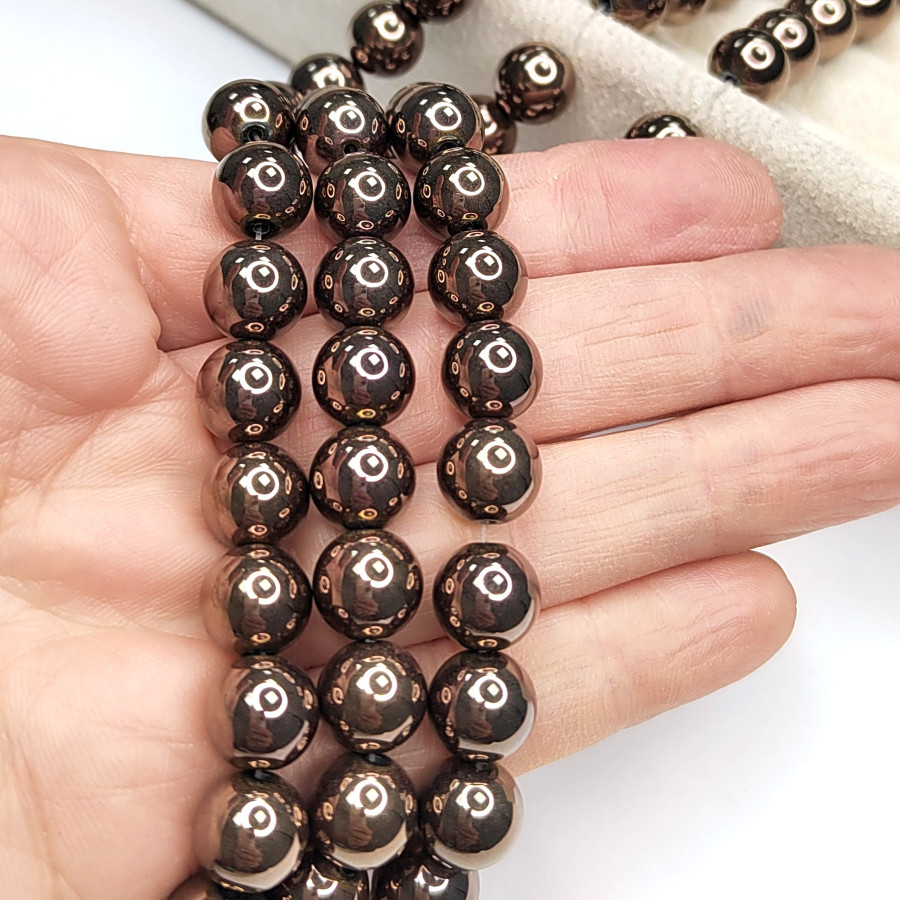 Гематит 10 мм, цвет Шоколад, нить 40 см