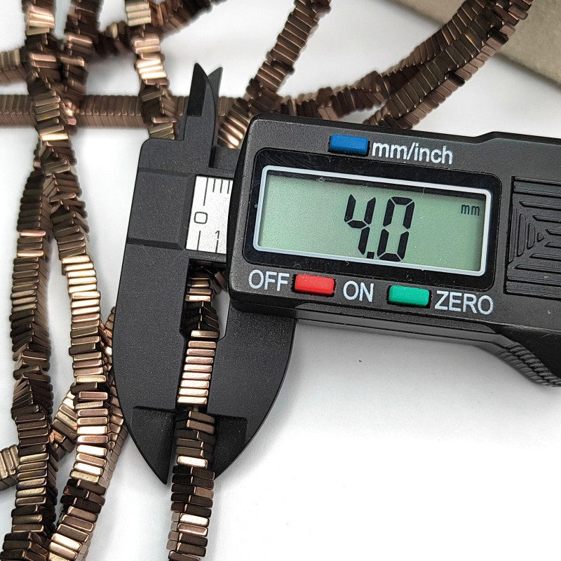 Гематит квадрат 4х1 мм, цвет Шоколад, нить 40 см