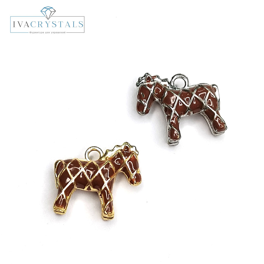 Подвеска Лошадка 13х11 мм с эмалью шоколадного цвета, штука