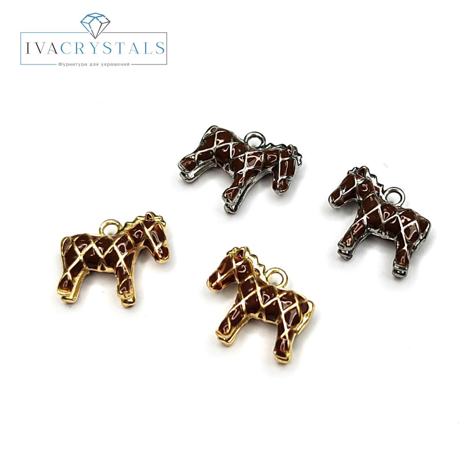 Подвеска Лошадка 13х11 мм с эмалью шоколадного цвета, штука