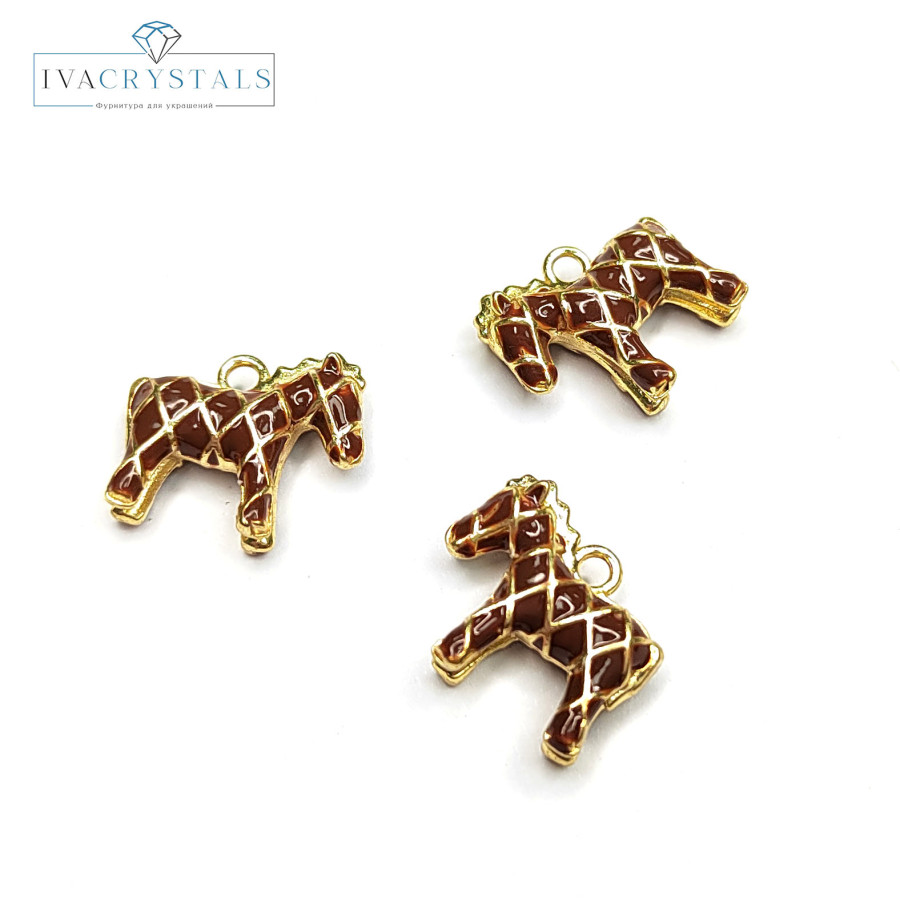 Подвеска Лошадка 13х11 мм с эмалью шоколадного цвета, штука покрытие Позолота
