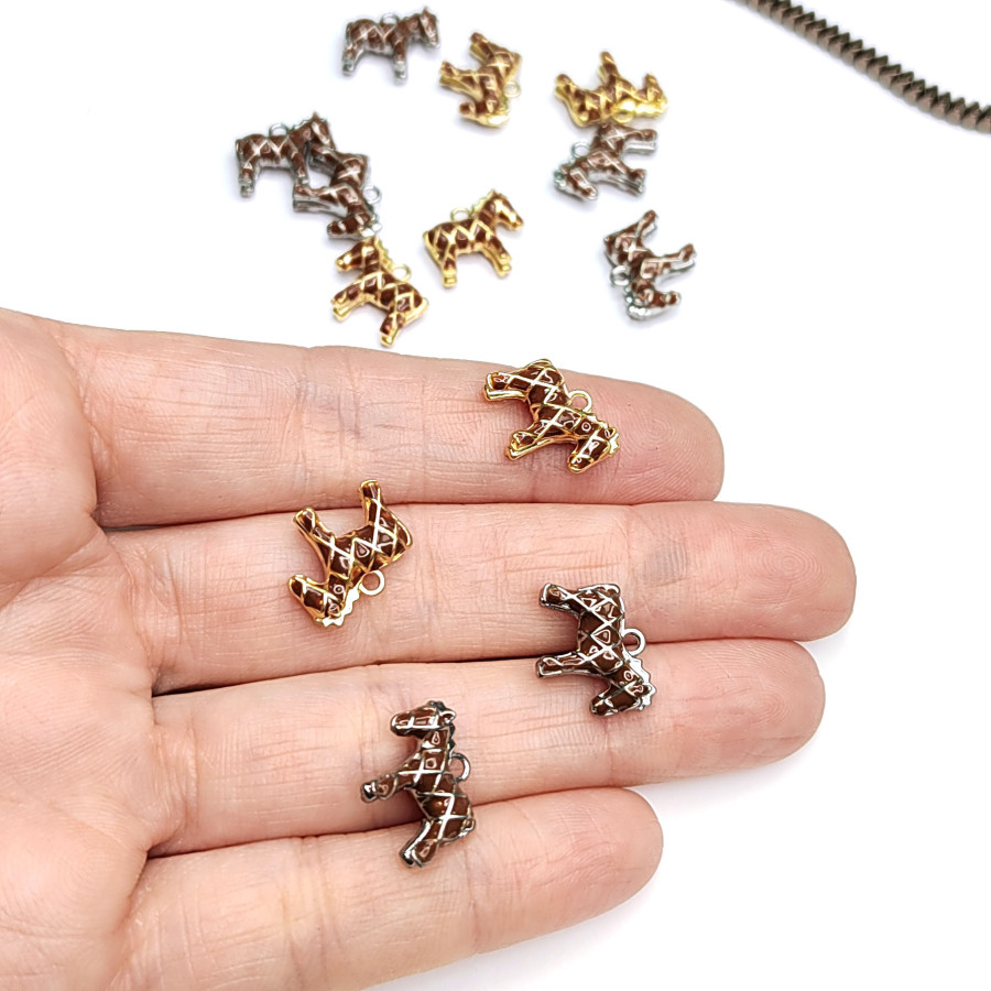 Подвеска Лошадка 13х11 мм с эмалью шоколадного цвета, штука