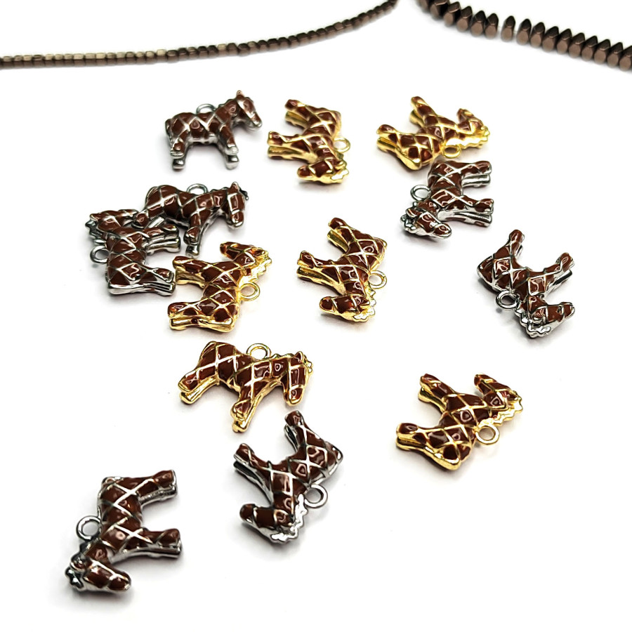 Подвеска Лошадка 13х11 мм с эмалью шоколадного цвета, штука
