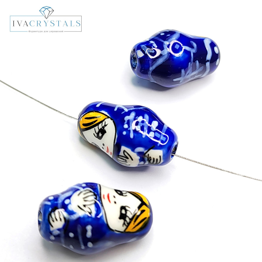 Керамическая бусина Матрёшка 21х13 мм, штука Синяя