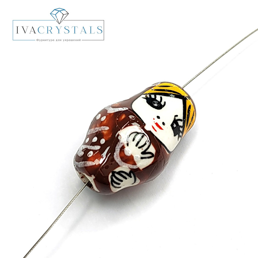 Керамическая бусина Матрёшка 21х13 мм, штука Коричневая