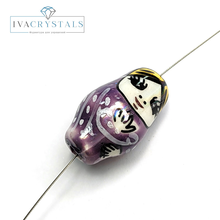 Керамическая бусина Матрёшка 21х13 мм, штука Сиреневая