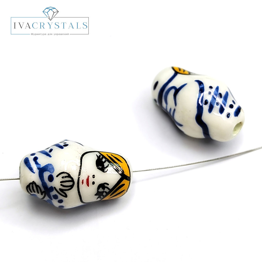 Керамическая бусина Матрёшка 21х13 мм, штука Гжель