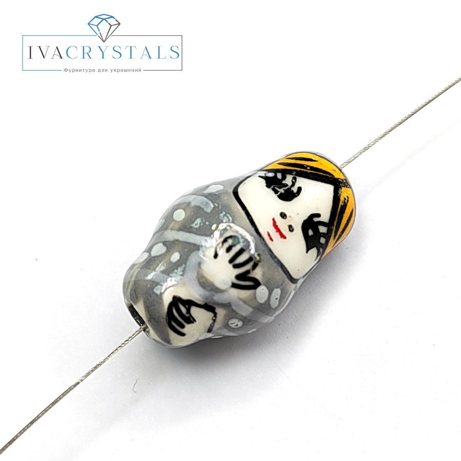 Керамическая бусина Матрёшка 21х13 мм, штука Серая