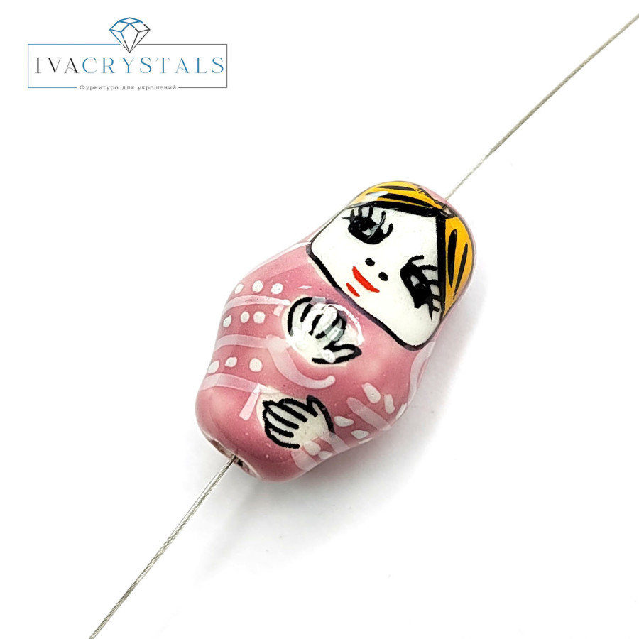 Керамическая бусина Матрёшка 21х13 мм, штука Розовая