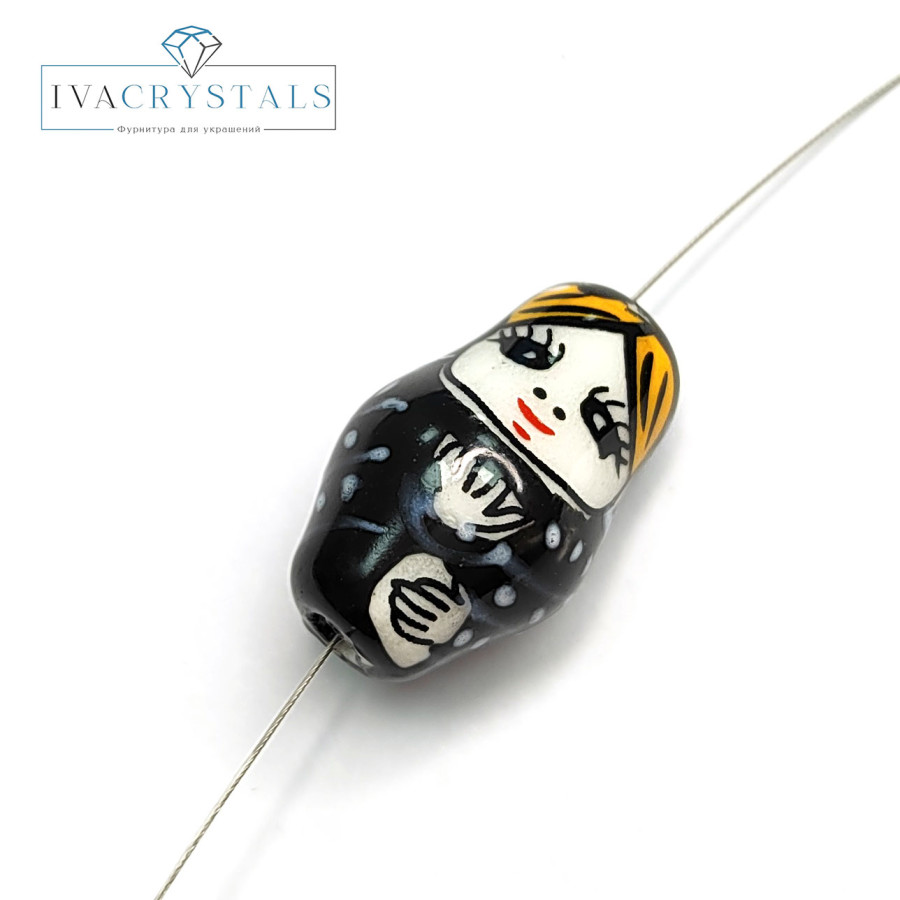 Керамическая бусина Матрёшка 21х13 мм, штука Чёрная