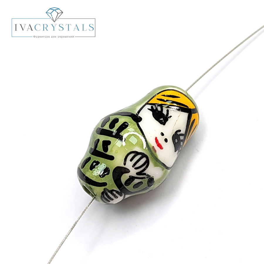 Керамическая бусина Матрёшка 21х13 мм, штука Фисташковая