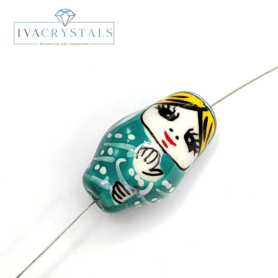 Керамическая бусина Матрёшка 21х13 мм, штука Мятная